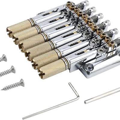 10.5mm Headless Electric Guitar Bridge Chrome Headless Bass Guitar Bridge Brass Saddles Zinc Alloy Plate Electric Guitar Bridge 6 String Headless Guitar Bridge Fixed image 6