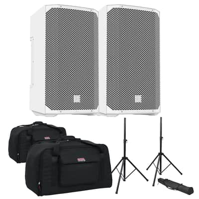 (2) Electro-Voice EVERSE 12 Weatherized Battery-Powered (White) - Speaker Stands - (2) Gator Tote12 Bundle image 1