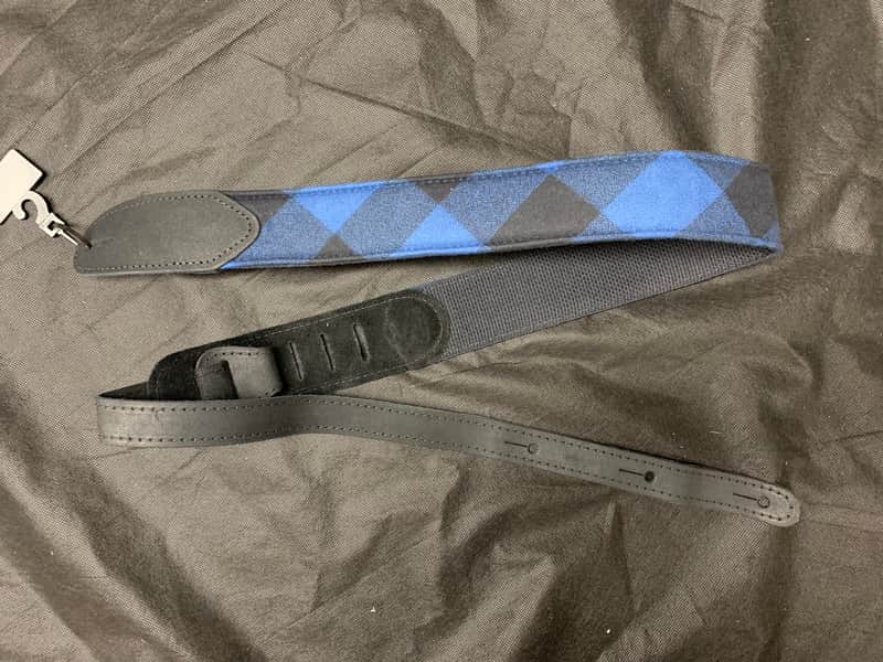 LM CF-BKB Cabin Fever 2" Flannel Black/ Blue Guitar Strap NEW image 1