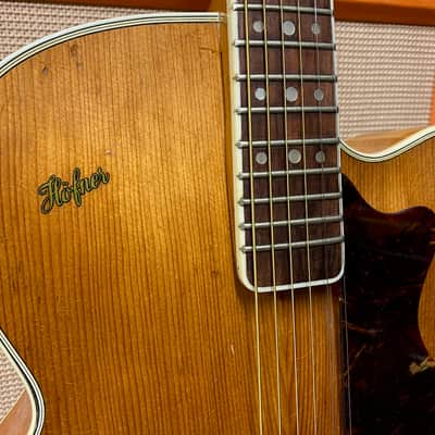 Vintage 1959 Hofner President Natural Blonde Acoustic Guitar Figured Maple Back image 3