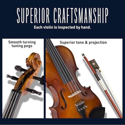 4/4 Violin Set Full Size Fiddle Solidwood Ebony Fitted LEFT-HANDED Violin with Prelude Strings | Complete Set with Hard Case, Bows, Tuner, Rosin & Shoulder Rest image 3