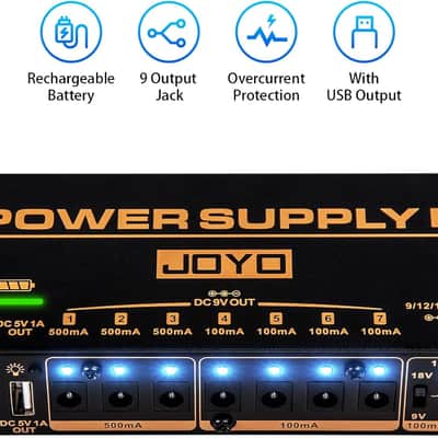 JOYO Built-in 4400mAh Rechargeable Battery Guitar Effect Pedal Power Supply 8 Outputs 9V 12V 18V (100mA, 500mA) Jacks & 5V/1A USB Port (JP-05) (Price includes the import duty to US buyer) image 5