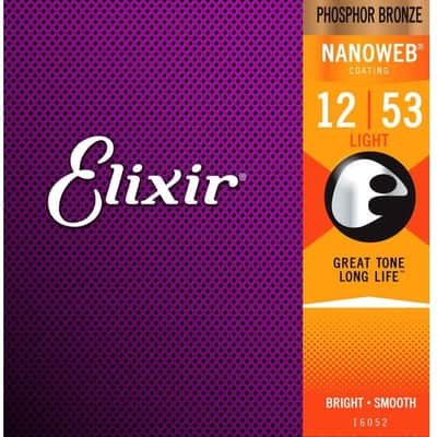Elixir Phosphor Bronze Acoustic Guitar Strings NANOWEB Light .012-.053 image 1