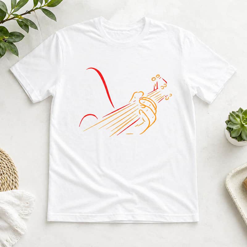 Acoustic Guitar Hand Line Art Tee - White Music Lover Shirt image 1