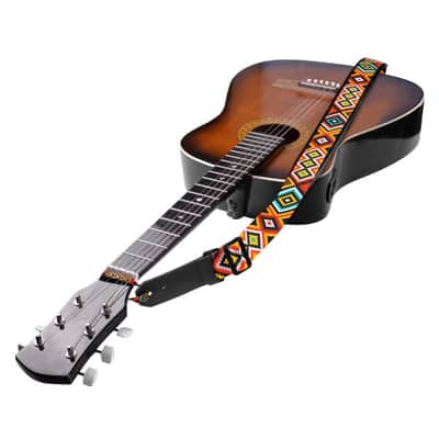 Strap for Guitar Ukrainian Nylon + Leather Ethnic Orange Colored image 3