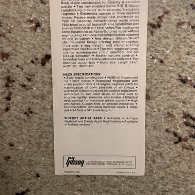 Vintage 1981 Gibson Victory Artist Bass  Spec Sheet! image 2