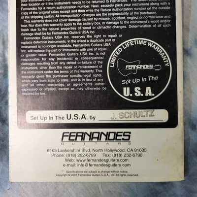 Vintage 2001 Fernandes Electric Guitar Hang Tag Owners Manual and Warranty Booklet image 3