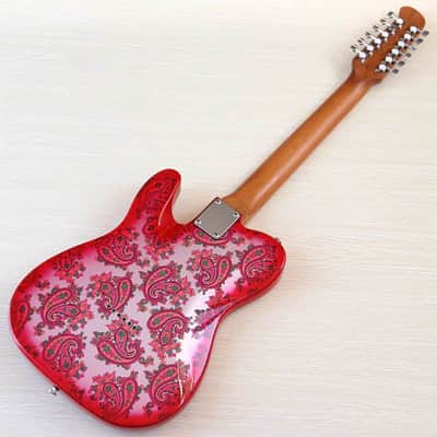 Custom Handmade Pink Amoeba Finish 12 String Electric Guitar, Okoume Wood Body, Roasted Maple Neck image 8