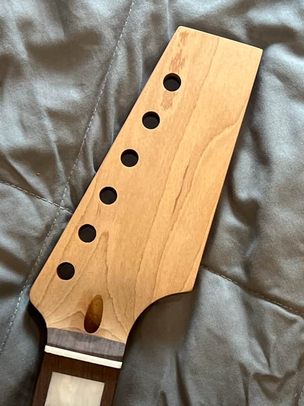Roasted Maple Guitar Neck, Fits Strat Style, 9.5 radius, half paddle, BLOCK inlay image 1