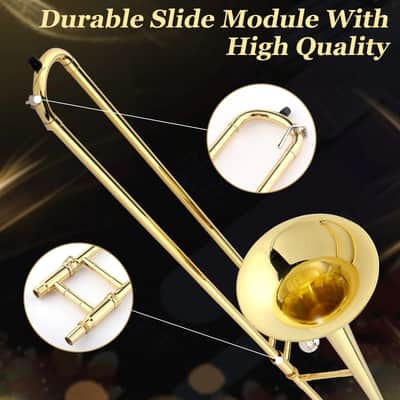 Beginner Bb Tenor Slide Trombone – Brass B-Flat Student Trombone with Case & Mouthpiece – Ideal for School Band & Orchestra image 5