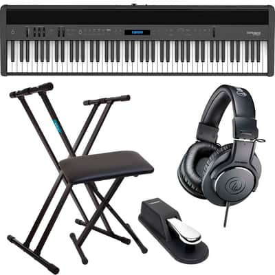 Roland FP-60X Portable Digital Piano (Black), Keyboard Stand, Bench,Sustain Pedal, ATH-M20X Bundle