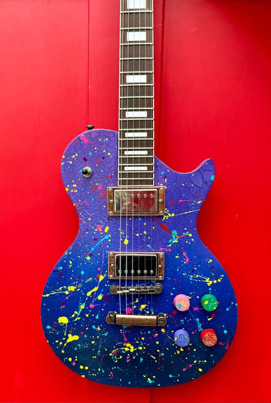 Custom Hand-painted LP Style Guitar - Blue/Purple Splatter Finish image 1