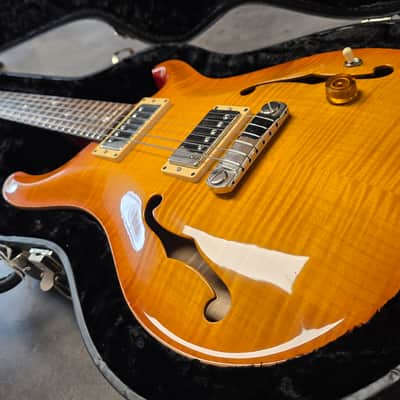 1999 PRS McCarty Hollowbody II 10 Top Moon Inlay Amber Vintage Sunburst Hollow Body Archtop AAA Figured Flame Curly Maple Ten Top Wide Fat 90s 1990's Electric Guitar Custom Inlays image 10