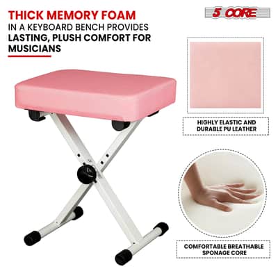 5 Core Keyboard Bench 3 Inch Padded Piano Stool Adjustable 20.5" Guitar Seat Heavy Duty Portable image 4