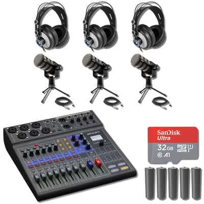 Zoom LiveTrak L-8 8-Channel Digital Mixer and Recorder with 3x Rode PodMics, 3x Monitoring Headphones, 3x Mini Tripod Desktop Mic Stands, 3x XLR Cables, 10x AA Batteries and 32GB microSD Card with Adapter image 1