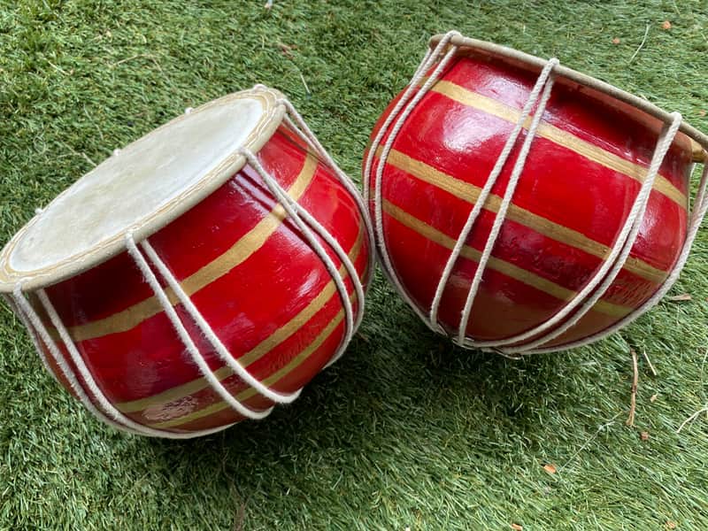 Earthenware Indian Tabla Drums Red Body Animal Rawhide image 1