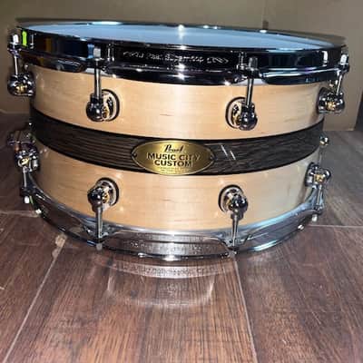 Pearl Music City Custom Craftsman Select Solid Maple Snare Drum - 6.5 inches x 14 inches, Natural with Bourbon Barrel Inlay image 1