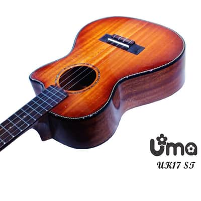 Uma Taiwan UK-17 ST Sunburst Solid mahogany Tenor ukulele with cutaway Gloss image 7