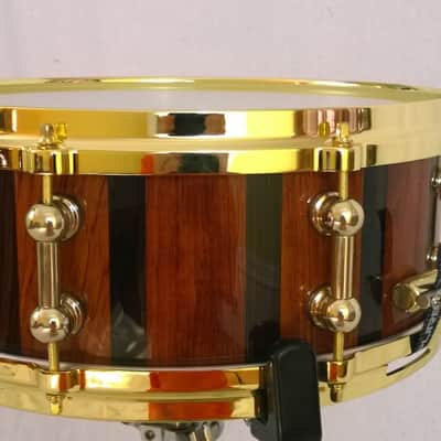 Meliti Acoustics 14'' x 5.5'' Bubinga and Ebony Stave Snare Drum 2015 Clear Gloss image 3