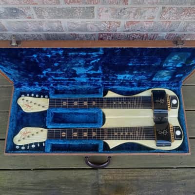 Vintage 1950 Oahu Iolana Double Neck Six String Lap Steel Guitar w/ Original Geib Hardshell Case! Kluson Keys, Valco-Built! image 2
