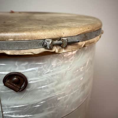Late 50's Ludwig (Transitional Badge) Conga Drum - White Marine Pearl ? Needs New Head image 10