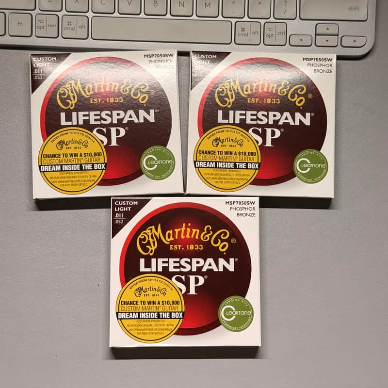 Martin MSP7050 SP Lifespan Phosphor Light Acoustic Guitar Strings .11-.52 3 Sets image 1