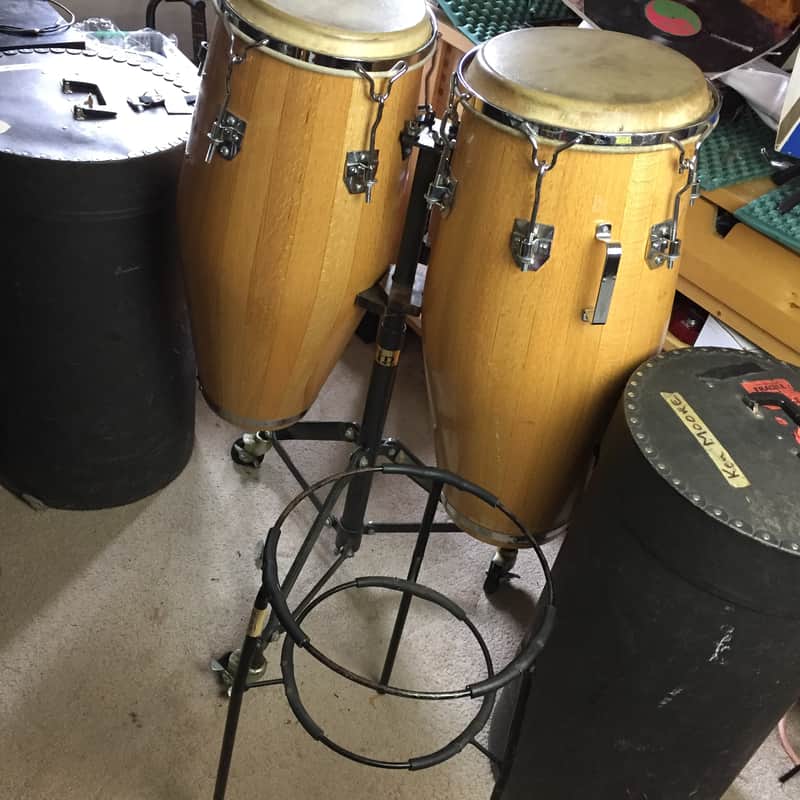 Vintage 1970's Two Valje Los Angles Red Oak Conga Drums Natural