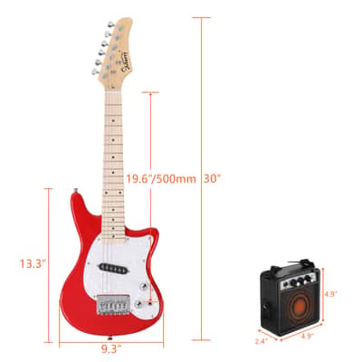 Glarry 30in Maple Fingerboard Mini Electric Guitar Kit with 5W Amplifier Bag String Shoulder Strap Plectrum Cord Wrench Tool 2020s - Red image 4