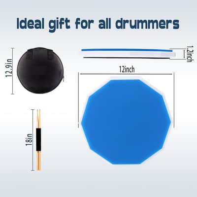 Practice Drum Pad, 12 Inches Double Sided Slient Rubber Drum Practice Pad, Rubber Dumb Drum for Beginners (White+Blue) image 2