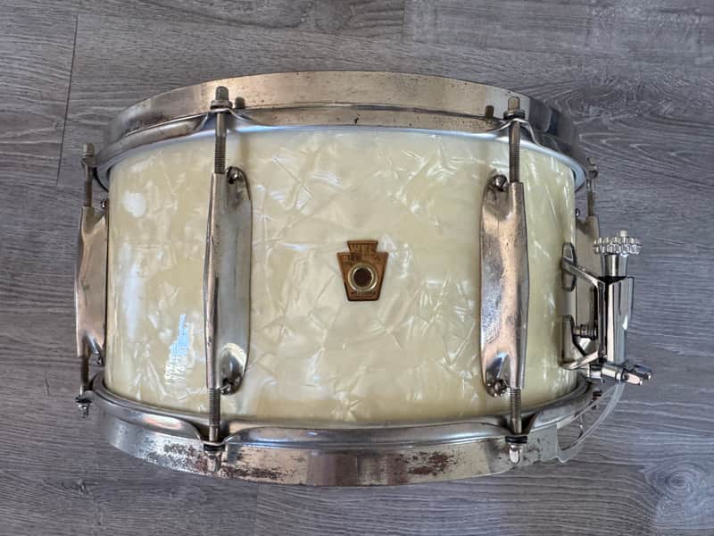WFL Ludwig 1940s Era Zephyr Lug Snare Drum 7x14 White Marine Pearl image 1