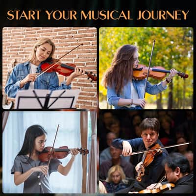 Ceciliec Acoustic Violin, 4/4 Full Size Solidwood Starter Violin Fiddle Kit for Beginners Students Adults, Violin Case, 2 Bows, Bridge- Stringed Musical Instruments image 6