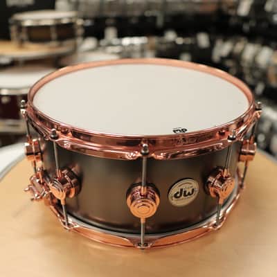 Pre-Owned DW Collector's Series 6.5x14" Satin Black Over Brass Snare Drum w/ Copper Hardware image 2
