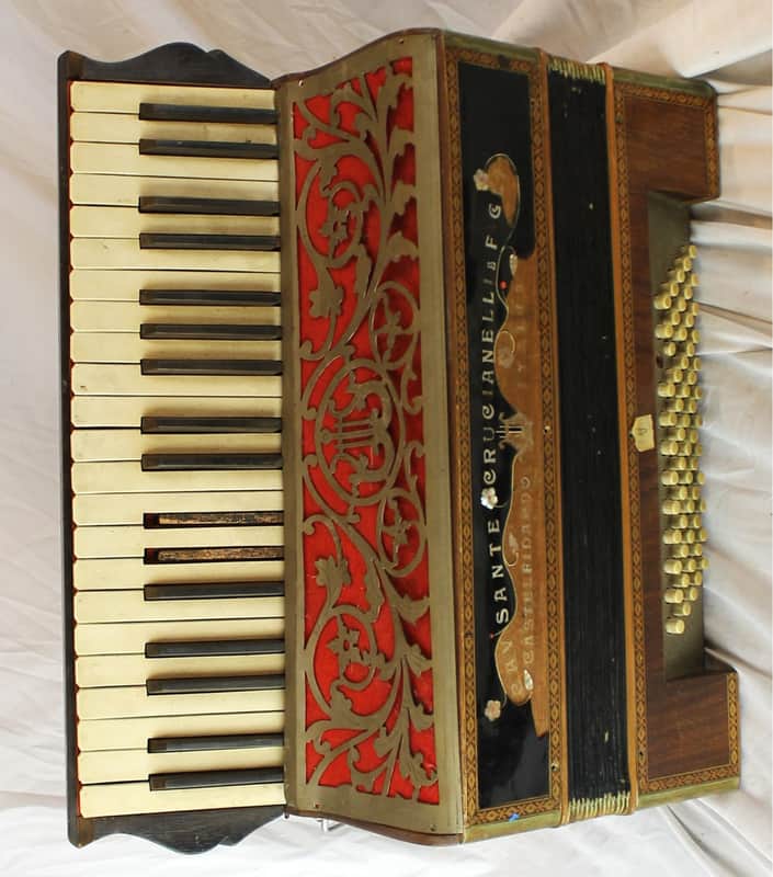 8423 - Antique Wood Sante Crucianelli & Figli Piano Accordion MM 34 60 - FIXER UPPER FOR PARTS OR REPAIR image 1