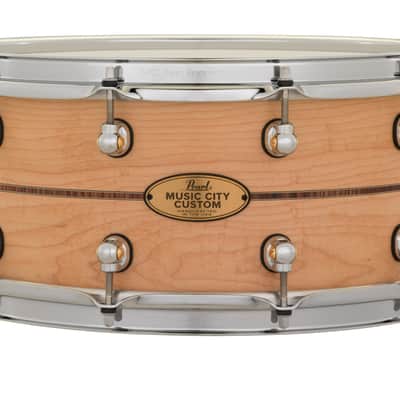 Pearl *Pre-Order* Music City Custom 14x6.5" Maple Solid Shell Snare Drum Nashville Natural Kingwood Center Inlay | NEW | Made in the USA | Special Order | Authorized Dealer image 1