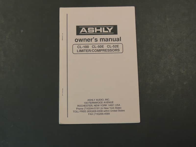 Ashly CL-100, CL-50E, CL-52E Limiter Compressors Owner's Manual [Three Wave Music] image 1
