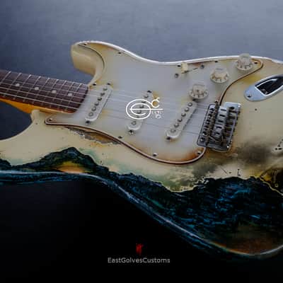 Fender Stratocaster Vintage White over Blue Zebra Heavy Aged Relic image 2