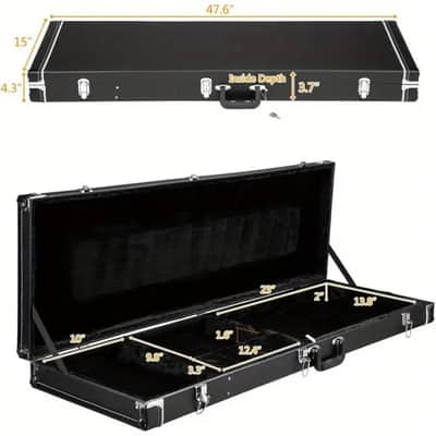 46" Electric Bass Guitar Hard Case, Wooden Hard-Shell Protective Guitar Carrying Case with Lock Latch image 6