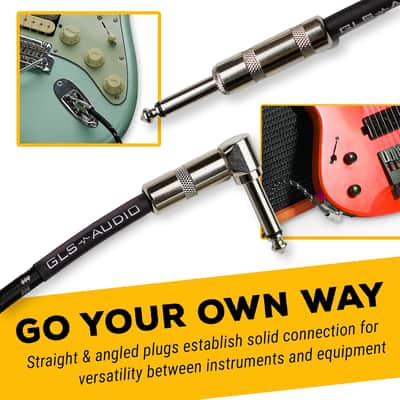 Instrument Cable - Amp Cord for Bass & Electric Guitar - Straight to Right Angle 1/4 Inch Instrument Cable - Black/Grey Braided Tweed, 20ft image 2