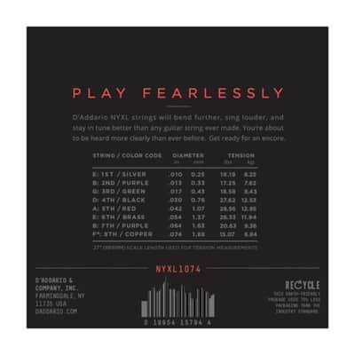 D'Addario NYXL 10-74 Carbon Steel Alloy 8-string - Electric Guitar Strings image 2