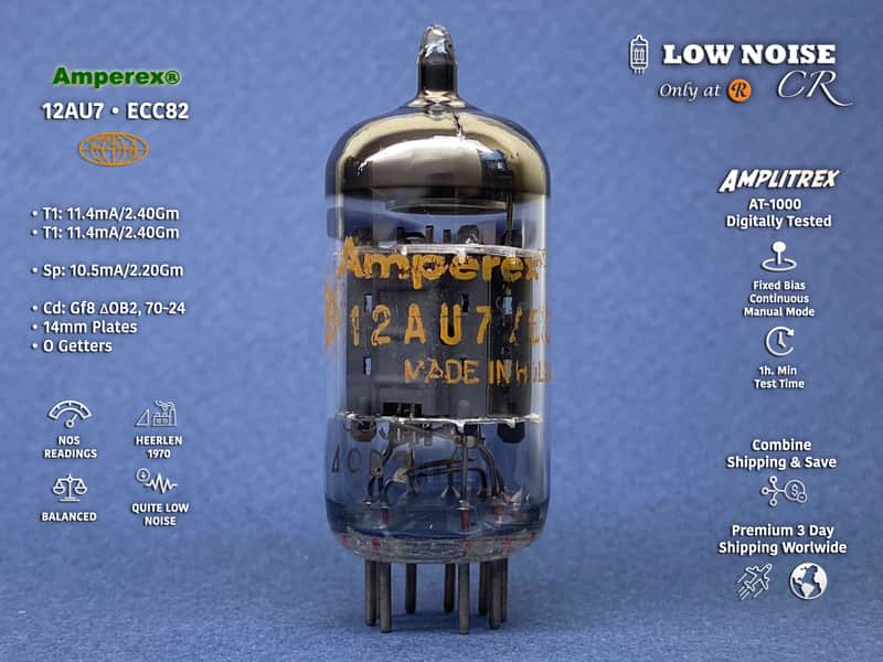 Amperex 12AU7 ECC82 • 1970 • 100% BALANCED Gm & mA tube • Very Strong NOS • Orange Globe • Philips, Heerlen ΔOB2 • Amplitrex AT-1000 Digitally Tested • Quite Very Low Noise • A-12 image 1