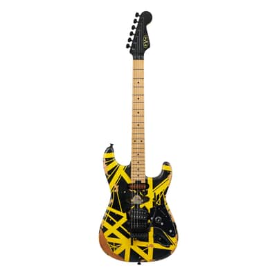 EVH Limited Edition Striped Series Frankenstein Frankie - Maple Fingerboard, Black with Yellow Stripes, Aged image 2