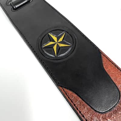 Walker & Williams LHR-32 Black Premium Leather Strap w/Bull Skull And Texas Star Carving image 5