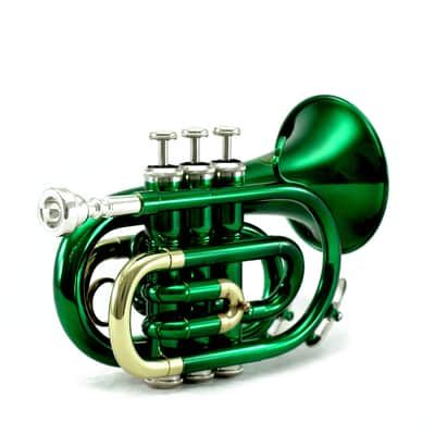 Sky Band Approved Green Plated Brass Bb Pocket Trumpet with Case, Cloth, Gloves and Valve Oil image 1