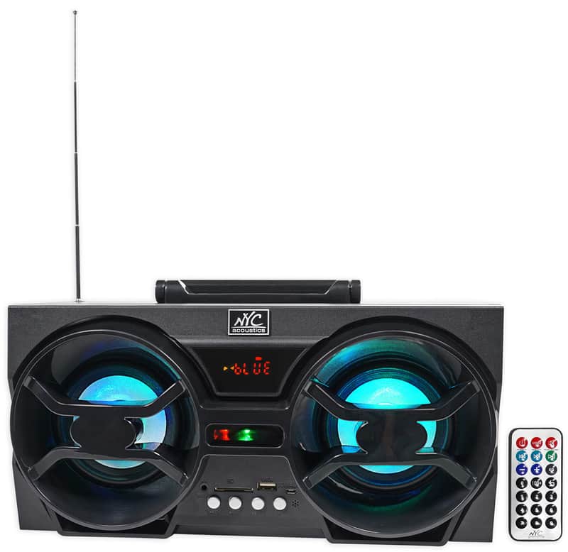 NYC Acoustics NPB3 Dual 4" 30w Bluetooth Boombox Speaker w/USB, SD, LED+Remote image 1