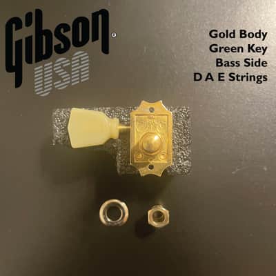Gibson Deluxe Vintage GOLD Tuner SINGLE BASS SIDE with GREEN Key Button (EAD Strings) image 2