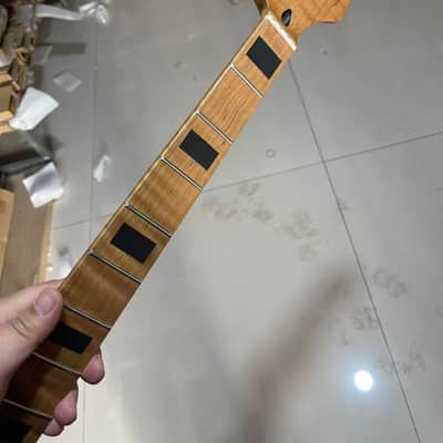 4-string electric bass neck jazz bass stainless steel 20 frets Roasted flame Maple guitar neck 34inch hole 18mm black block inlay image 6