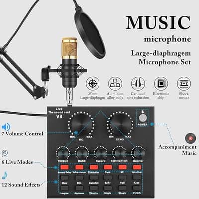 Podcast Equipment Bundle, Audio Interface with Voice Changer and BM800 Condenser Microphone, Audio Mixer Perfect for Recording, Broadcasting, Live Streaming image 2