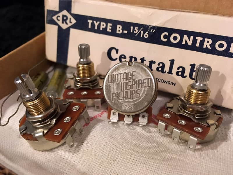 4 Vintage Inspired Pickups VIPots 550k split shaft + NOS .022 µF Paper In Oil capacitors wiring kit image 1