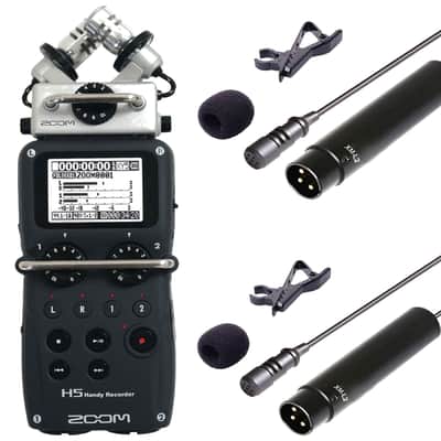 Zoom H5 4-Input / 4-Track Portable Handy Digital Recorder With Interchangeable X/Y Mic Capsule + 2x Vidpro Professional Wired XLR Lavalier Microphone XM-L2 for Pro Audio Equipment with XLR Input image 1