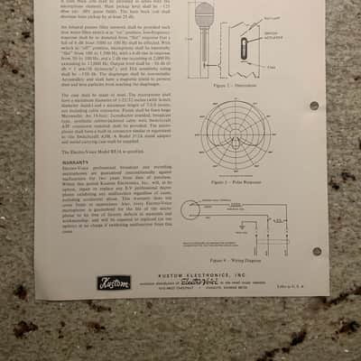 Vintage 1970s Kustom Electro Voice RE16 Dynamic Cardioid Microphone Spec Sheet! image 2